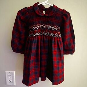 Abela Smocked Red and Navy Tartan Dress